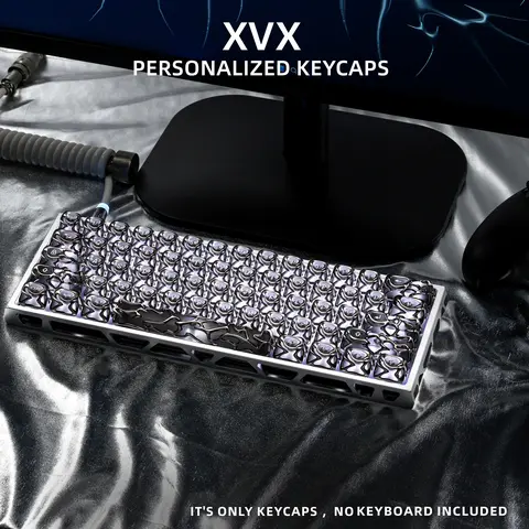 XVX Venom OEM Profile Artisan Keycap Set - Electroplating Metal Texture, Translucent ABS&PC, Artisan 61/120 Keys, for Cherry MX Switch Mechanical Keyboards, Only Keycaps Included, Back to School