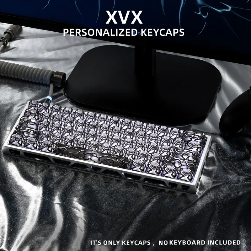 XVX Venom OEM Profile Artisan Keycap Set - Electroplating Metal Texture, Translucent ABS&PC, Artisan 61/120 Keys, for Cherry MX Switch Mechanical Keyboards, Only Keycaps Included, Back to School