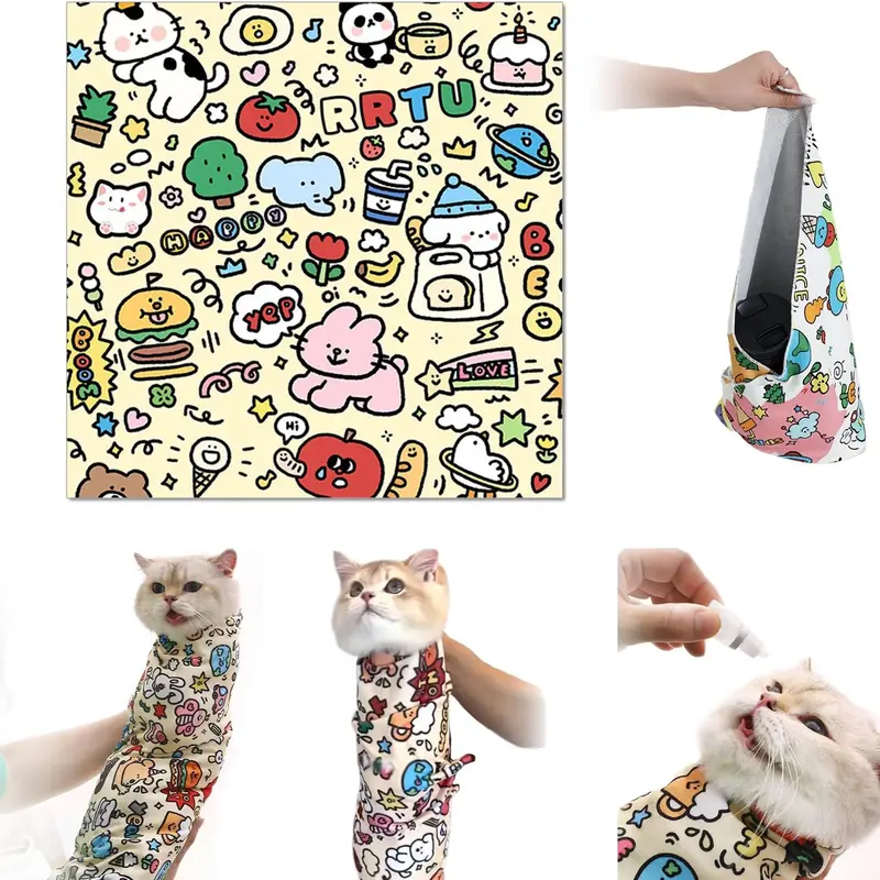 Lovely Caves Self Adhesive Cat Wrap Grooming Blanket, 27.6 x 27.6in