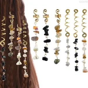Natural Stone Hair Charms,Y2K Boho Trendy Braided Hair Accessories,Black Alloy Braid Hair Beads,Premium Retro Craft Durable Hair Decor,6Pcs Pack Fashion Hair Ornament for Women Daily Party Styling Use