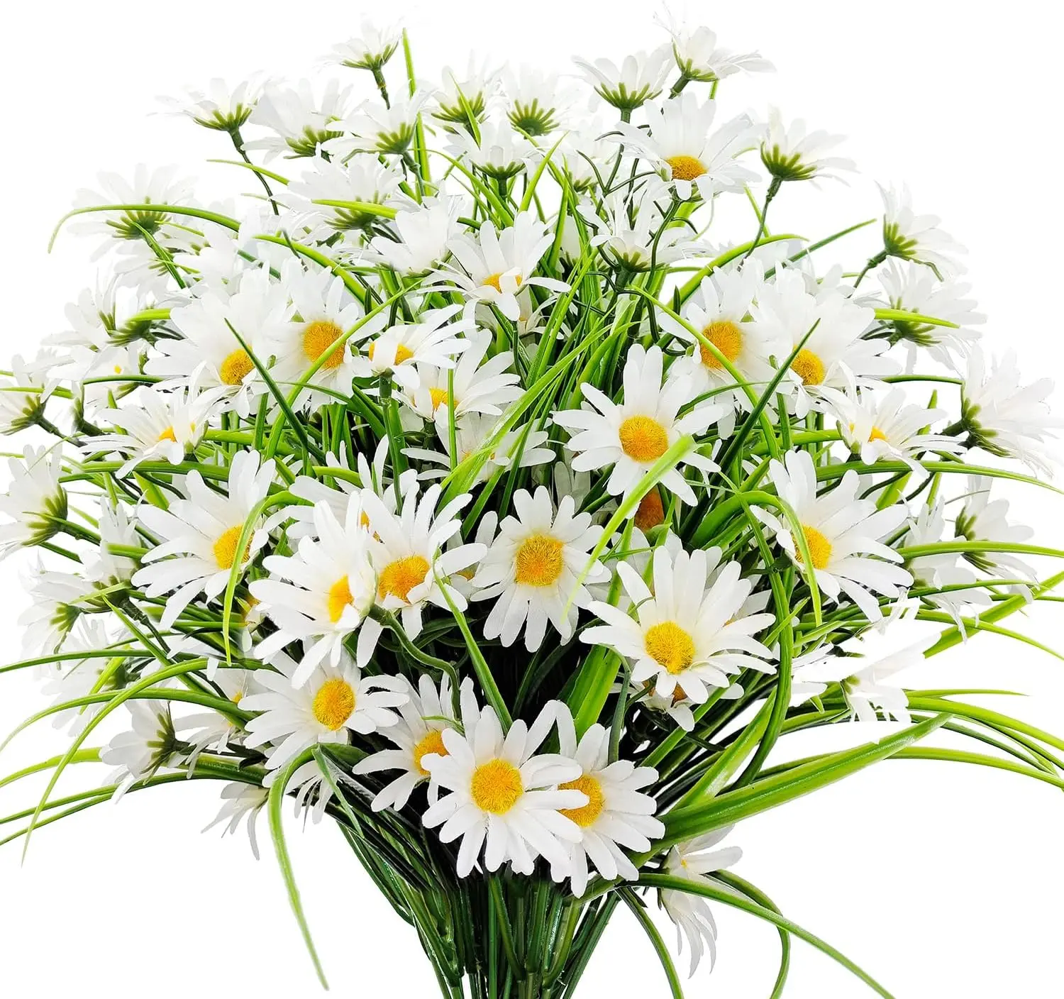 4 Bundles Artificial Silk Daisy Flowers Fake Daisies Plastics Plants Flower Faux Wildflowers Outdoor UV Resistant for Home Decor Indoor Outside Porch Patio Garden Planters Decoration Decorative Fruit