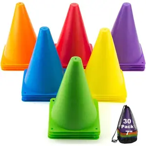 30 Pack Soccer Cones, 7 Inch Colored Cones for , Traffic Cones  Agility Field Marker Plastic Cone for Skating, Football, , Indoor Outdoor Activity & Festive Events, 6 Colors