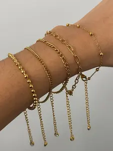 Ladies Bracelet Set Cuban Link Bracelet Cuban Chain With Diamonds Series Five Pieces Per Set Stainless Steel 18k Gold Plated Waterproof And Anti Allergy Elegant Quality Perfect For Gatherings Elegant Jewelry Bracelet