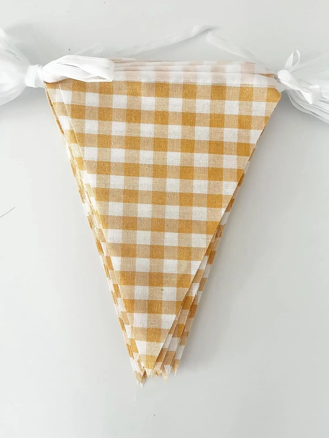 Yellow White 52ft Cotton Checkered Banner Double Sided Fabric Gingham Pennant Bunting Triangle Flags Party Decoration for Picnic Birthday Carnival
