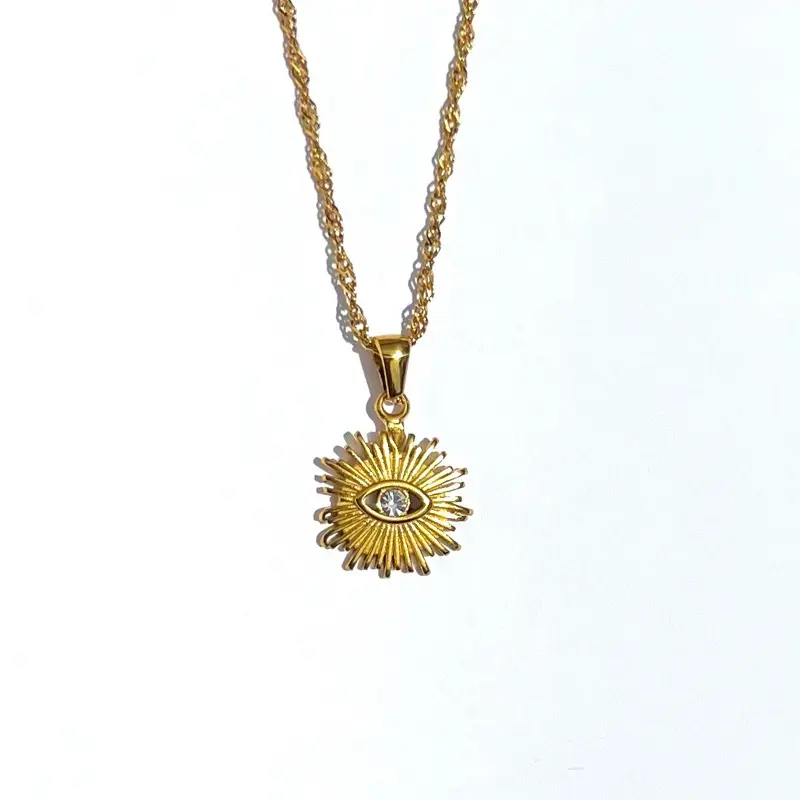 Evil Eye Sunburst Necklace | Hypoallergenic Necklace | Stainless Steel Jewelry | Spiritual Jewelry | Mal De Ojo