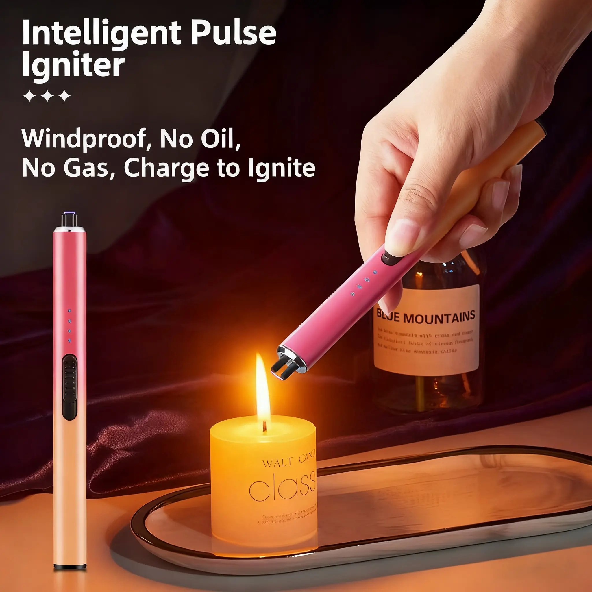 Igniter, electric igniter, rechargeable C-type igniter, arc igniter with LED battery display, flameless long-wick candle igniter, designed for barbecue and camping, Christmas gift, New Year gift