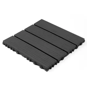 Plastic interlocking decking tiles, 44 packs of terrace decking tiles, 12“x 12” waterproof for all-weather use, backyard pool decking tiles, dark gray