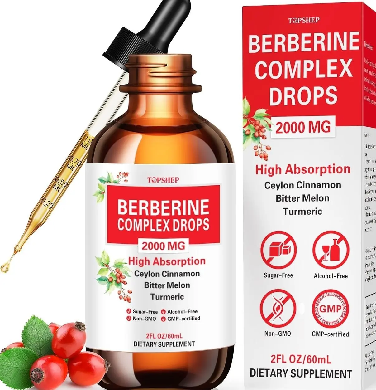 Liposomal Berberine HCL Supplement Liquid Drops 1500mg, Berberin with Ceylon Cinnamon, Bitter Melon, Turmeric, Glucomannan, Moringa, Berberine Phytosome for Digestion System, Immune Health Support