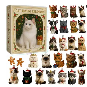 24pcs Cat Lover Holiday Calendar Blind Box Christmas Tree Decorations, 2D Acrylic Hanging Ornaments, Festival Gifts