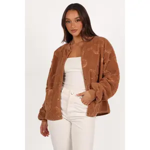 Lasky Flower Pattern Button Down Jacket - Camel