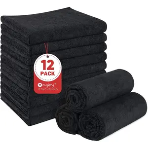 White Salon Towels Pack of 12 18 x 30 Inches Super Soft and Absorbent Microfiber Towels for Salon Hand Gym Bath Spa and Home Hair Care Black