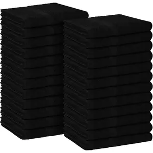 Salon Towels Bulk Pack of 24 Black Hand Towels, 100% Cotton Absorbent Towel for Spa, Facial & Gym Working Out, 16x27 Inches (Not Bleach Proof)