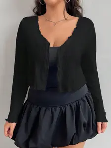Plus Size Womenswear Casual Outerwear, Plain Color V Neck Knitwear Cardigan, Loose-Fitting Bell Sleeve, All-Seasons Soft Design, Perfect for Everyday Dates & Commuting