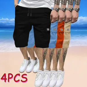 Men’s Four-Piece Shorts Set – Brown/Black/Dark Navy Blue/Green – Angled Cargo Pockets – Versatile Casual Wear