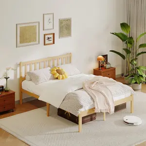 Aardhen 14 in High Bamboo Bed Frame with Headboard, Metal Slat Support, No Box Spring Needed, Easy Assembly