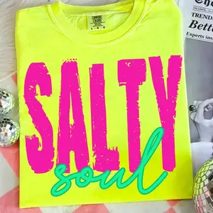 Salty Soul Graphic Tee, Sunshine Summer T-Shirt, Beach Life Distressed Tee, Neon Trendy Summer T Shirt, Lake Pool River Vibes Tee, Coastal Sun Graphic T-Shirt