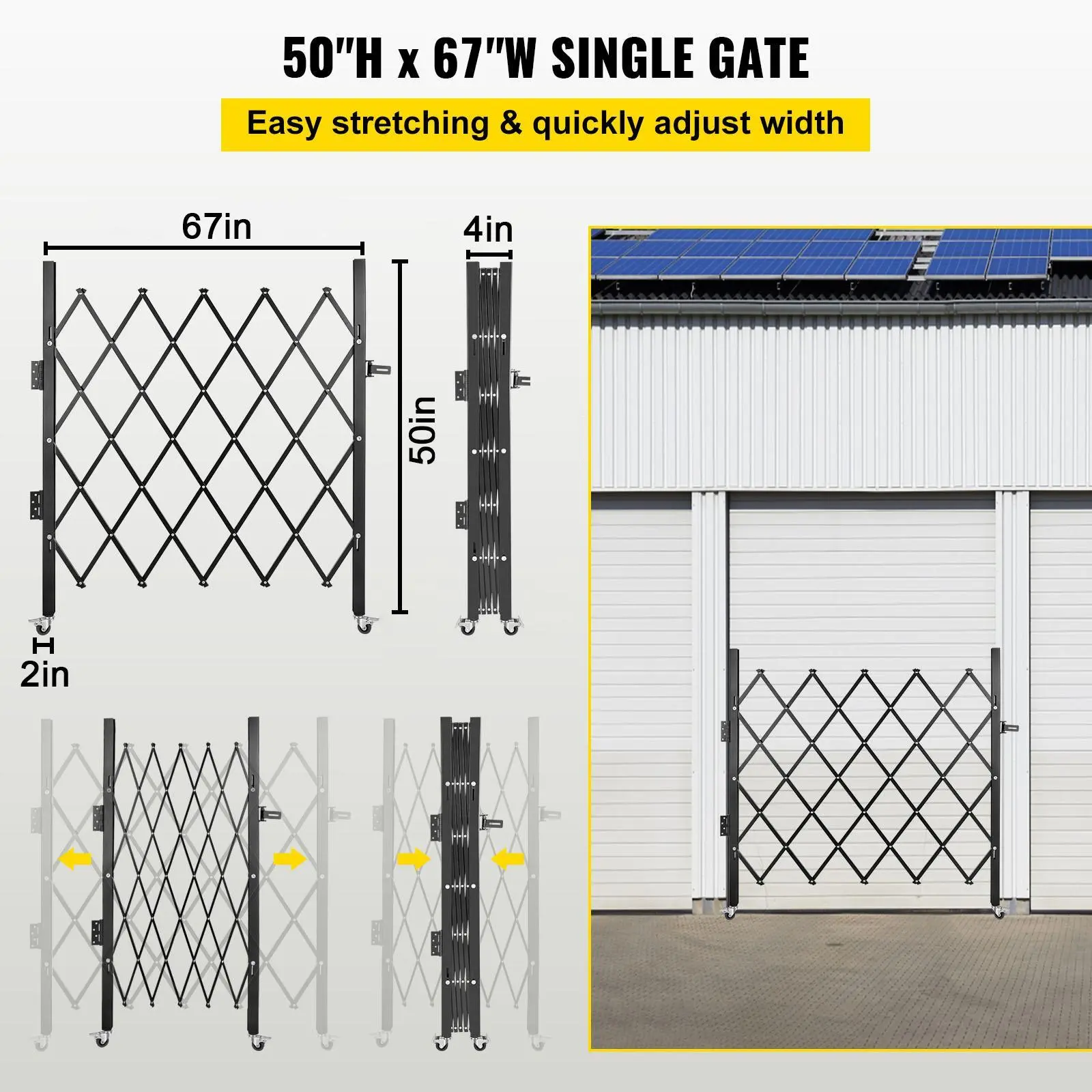 VEVOR Single Folding Steel Accordion Security Gate, 48in H x 66in W Adjustable Width Flexible Expanding 360° Rolling Barricade with Padlock#SohoChic