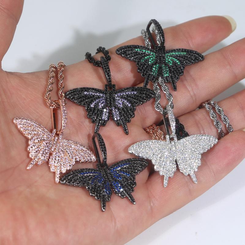 CDM Delicate Butterfly Necklace for Gift - 2pcs Set with Trendy Hip Hop Link, Artifical Zircon, Unisex, 24inch, Trendy Design for Daily Wear