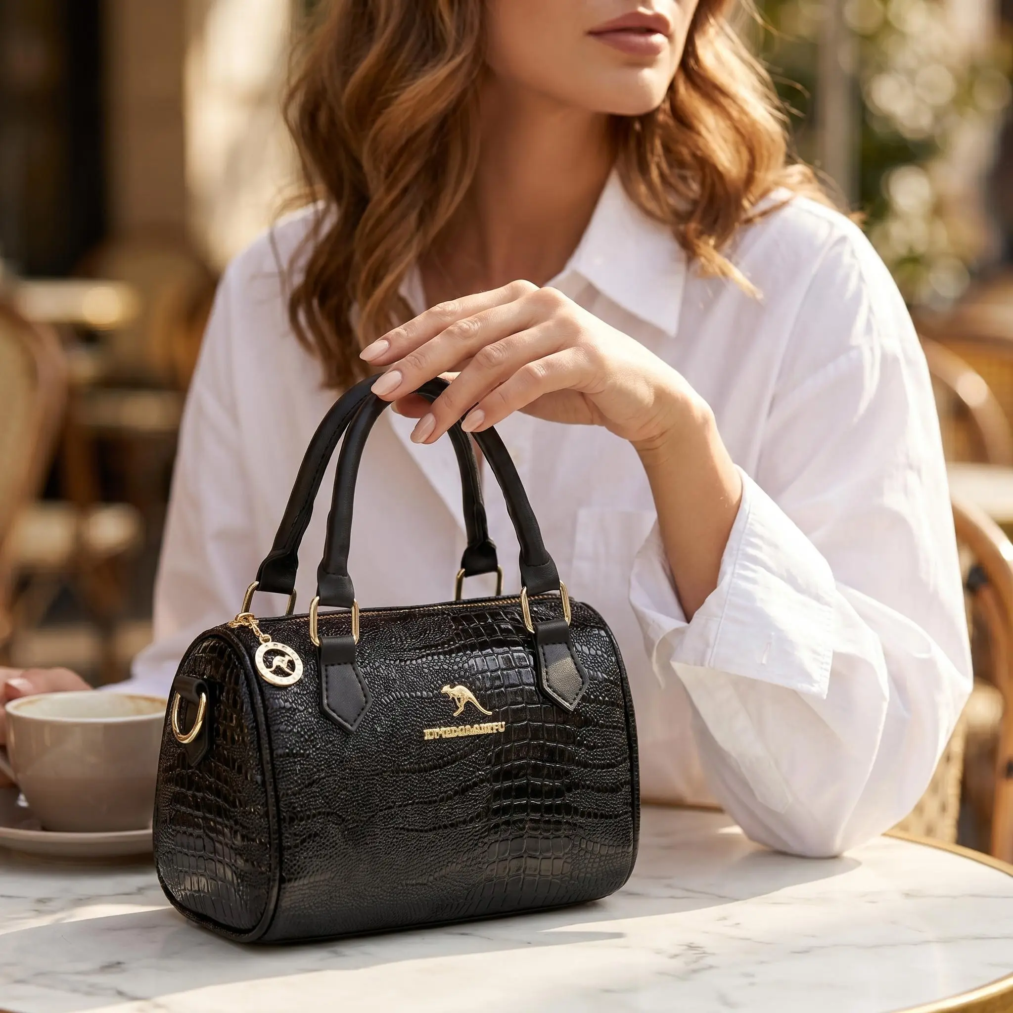 Women’s Minimalist Barrel Satchel,Classic Boston Handbag with Top Handles & Adjustable Wide Strap, Black Everyday Shoulder Purse ﻿