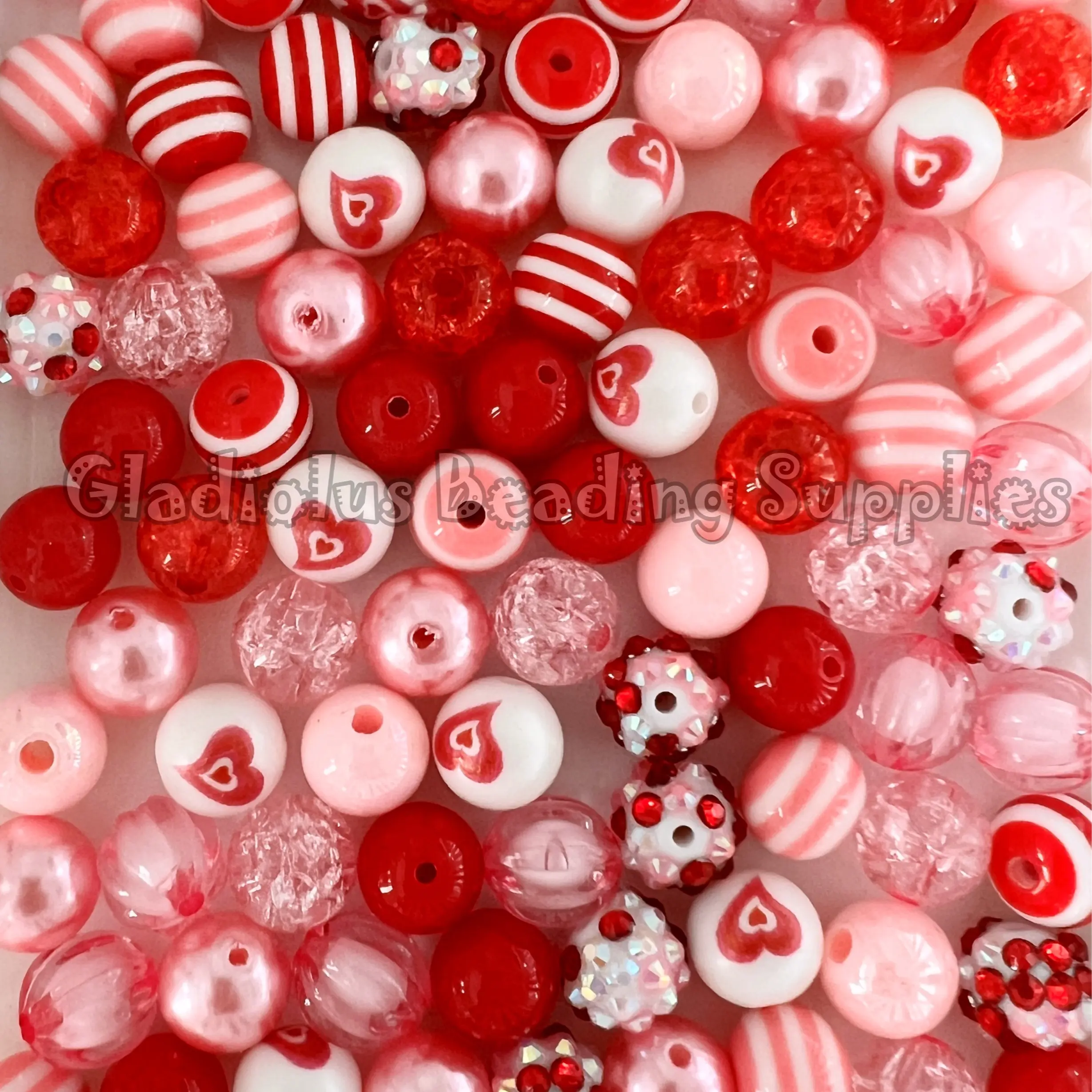 100 Qty 12mm Acrylic Beads for Valentine Craft, Gumball Beads, Chunky Bubblegum Beads