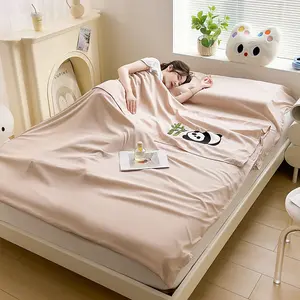 Water-Washable Envelope Hotel Sleep Bag Liner, Embroidered Panda Design, Soft Travel Bedding, Compact Carry-On, Ideal for Camping & Rvs