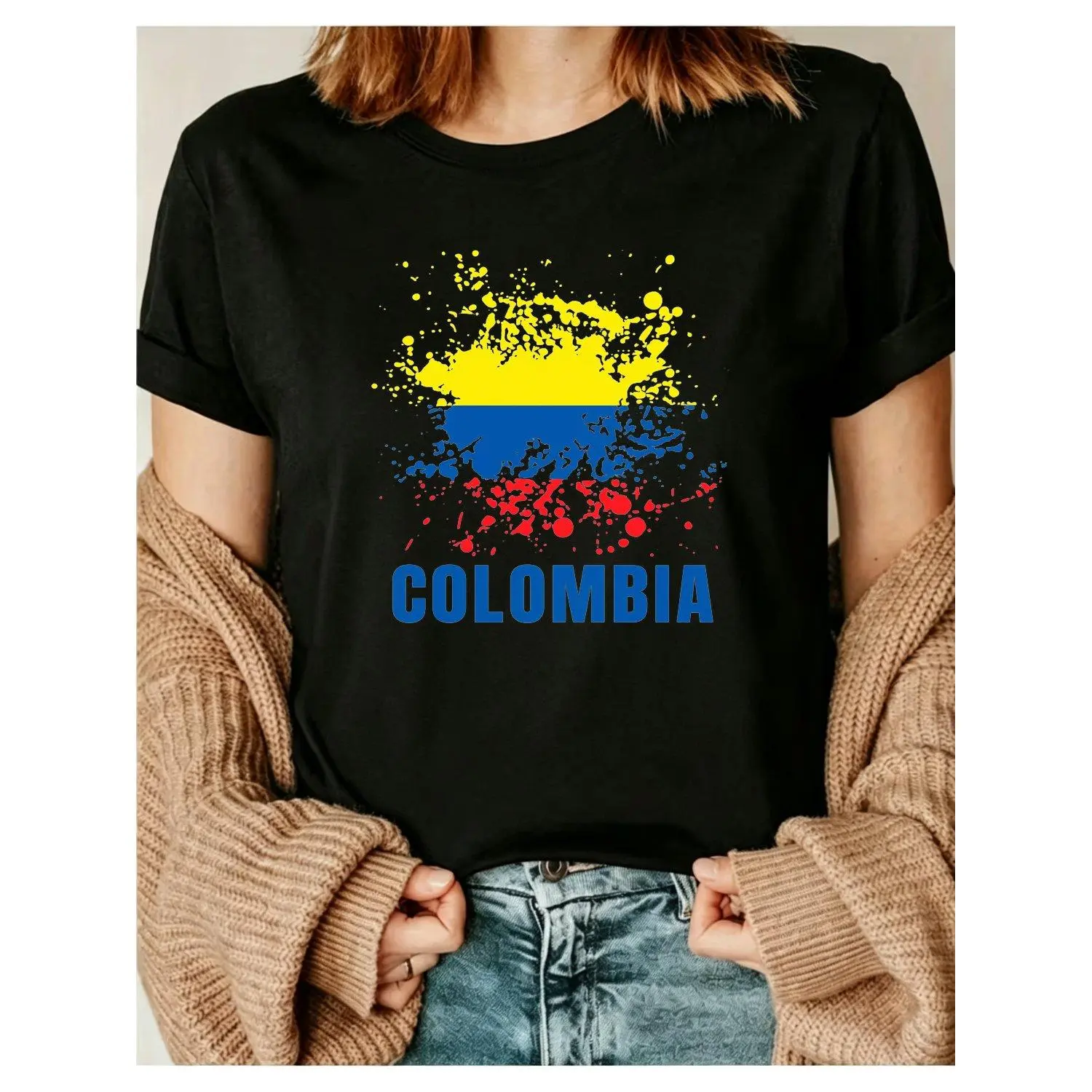 Men's Short sleeve T shirts Retro Colombia Watercolour Sports Colombian Flag Inspired Athletic Tee Casual Fit Classic Style