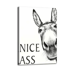 Bathroom Funny Signs Donkey Aesthetic Canvas Wall Decor, Animal Design Art Wall Decoration, Wonderful Artwork for Everyone, Portable Installation, Beautiful Artistic Gift Idea for Home