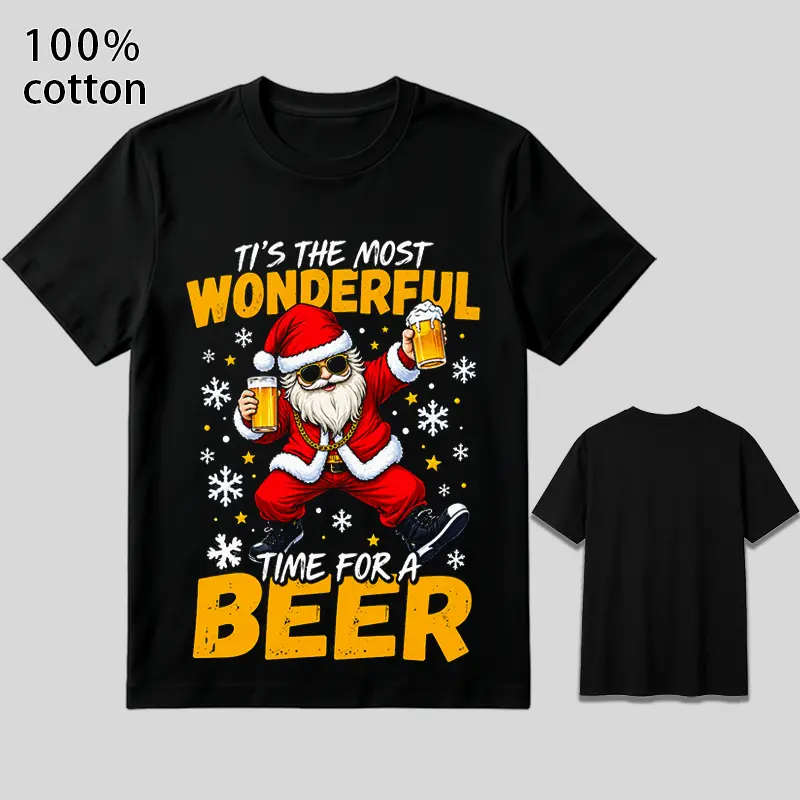 100% Cotton Unisex Funny Santa Beer Christmas Graphic Crew Neck T-Shirt | Holiday Party Short Sleeve Tee | Xmas Drinking Gift Top sohochic