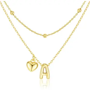 Valentines Day Gifts for Women Hers Dainty 14K Gold Plated Heart Initial Necklaces Layered Letter A-Z Pendant Necklace Stack Trendy Jewelry Birthday Valent