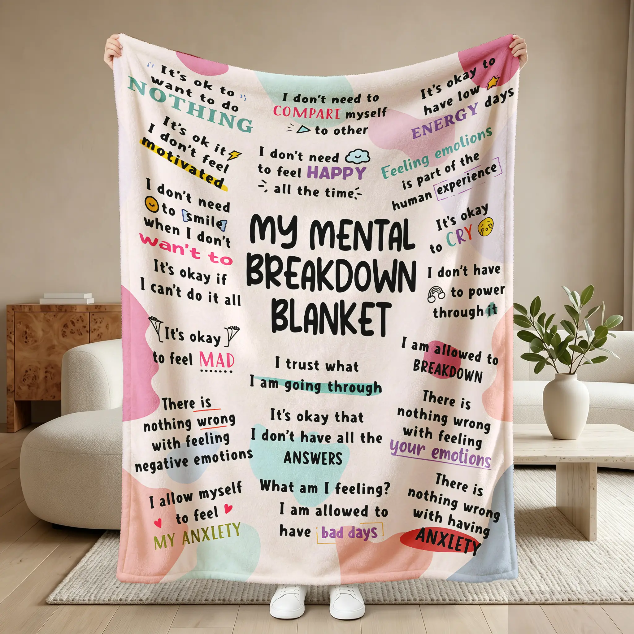 My Mental breakdown Blanket, Emotional Anxiety Support Healing Blanket, Gift for Men and Women with Mental Health Awareness, Essential Decoration for Treatment and Counseling Offices, Therapist Gift Blanket