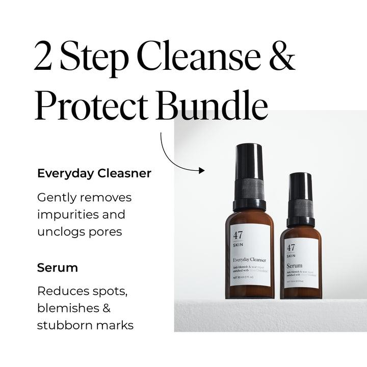 47 Skin 2 Step Cleanse & Protect Trial Set - Everyday Cleanser & Anti-Blemish & Mark Repair Serum Set enriched with Silver Chitoderm