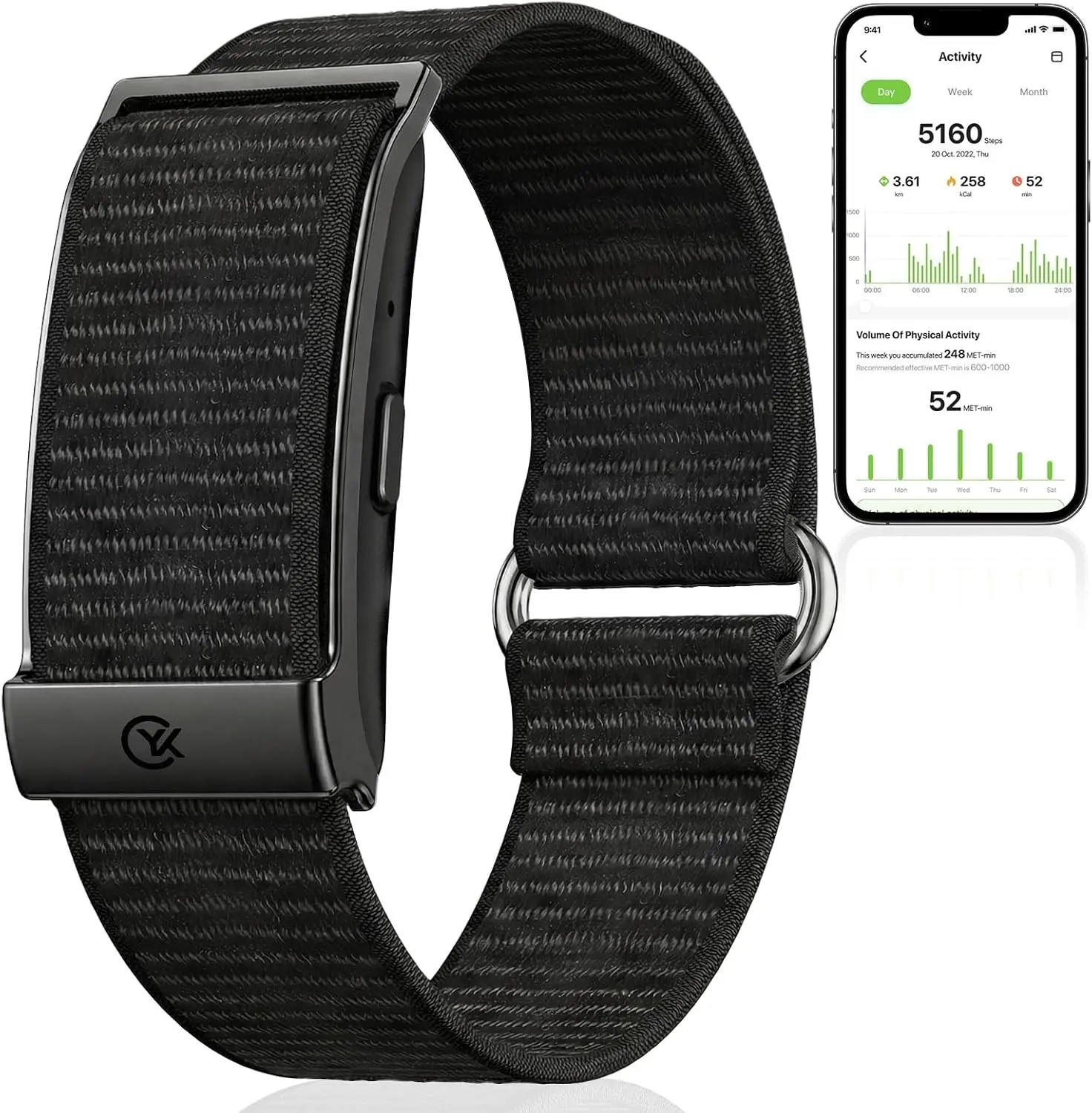 Smart Bracelet Health and Fitness Tracker No Subscription Fees Black | Heart Rate,Sleep,SpO2,HRV,Menstrual Cycle,No Screen,IP68 Waterproof,Comfort-Lightweight,35-day Battery Life,Band