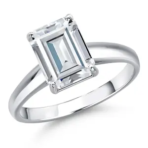 Gem Stone King 10K White Gold White Moissanite Engagement Ring For Women | 2.52 Cttw | Emerald Cut 9X7MM | Gemstone
