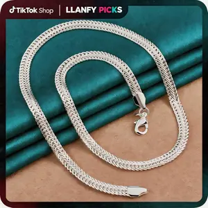 Fine 925 silver plated 6MM Geometry  Neckalce Jewelry  for Women ManLuxury Fashion Party Wedding Accessories,Hypoallergenic & Tarnish-Resistant,  Casual Daily Wear, For Men,Women, Christmas Gift