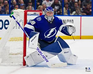 Andrei Vasilevskiy Tampa Bay Lightning Unsigned Blue Jersey in Net Photograph