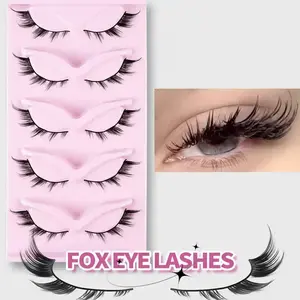 Fox Eye Look Faux Strip Lashes, 5 Pairs Natural Curling Full Volume Eyelash for Lashes Extensions, Volumized False Eyelashes for Women and Girls, Makeup, Eyelash Set