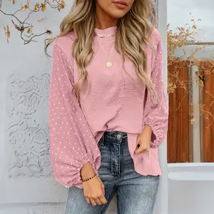 Gossamer Pink Swiss Dot Balloon Sleeve Loose Blouse
