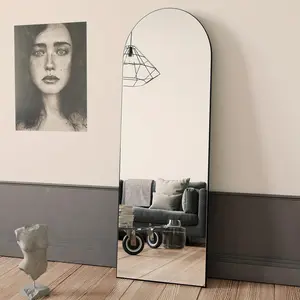 64"x21" Arch Full Length Mirror,  or Leaning Arched-Top Full  Mirror with Stand for Bedroom, Dressing Room, Black