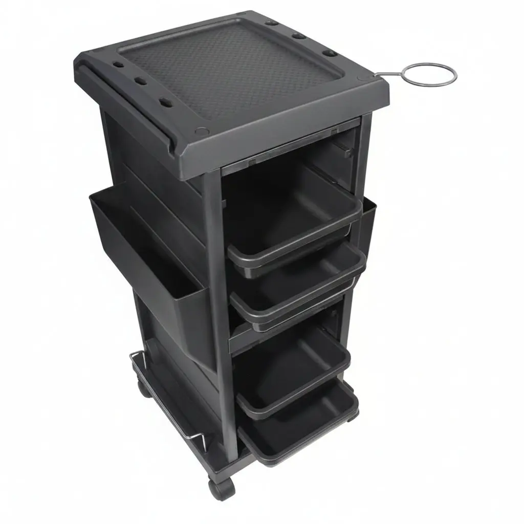 Sturdy Metal 4-Layer Lockable Salon Trolley Organiser - Beauty School Commercial Furniture with Tool Compartments, Sliding Trays, Lockable Doors, Insert Mount Cabinet-Rack Storage Solution, Salon Storage