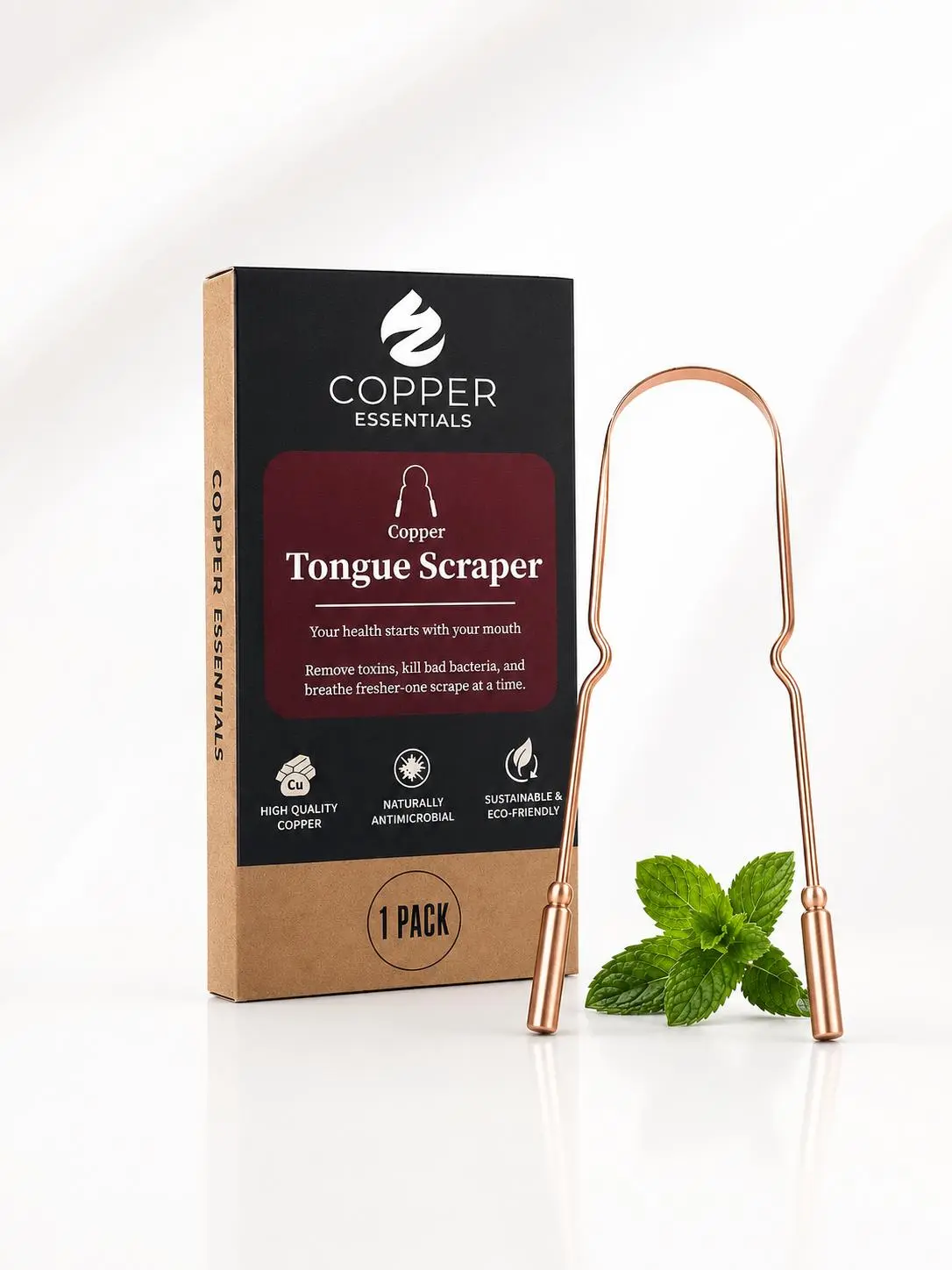 Tongue Scraper • 100% Copper (1 Pack) Premium Tongue Cleaner • Improve Oral Health • Ayurvedic Cleaning Tool | Premium Tongue Cleaner, Improve Oral Health, Ayurvedic Cleaning Tool