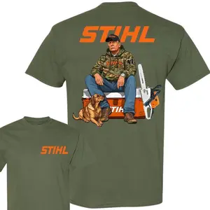 STIHL Trump T-shirt, Camo Workwear Shirt, Trump with Chainsaw Graphic Hoodie, Trump Sweatshirt, Outdoor Workwear - Mens Shirt
