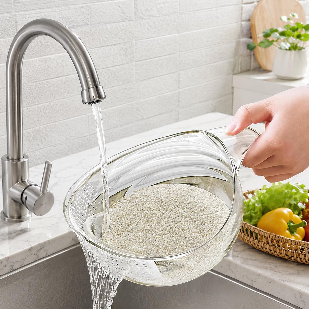 Aesthetic Multifunctional Rice Strainer with Handle - Sturdy BPA-Free Transparent Plastic Kitchen Utensil, Colander for Draining Vegetables, Fruits, Coffee Dispenser Set Aesthetic Multifunctional Rice Strainer with Handle - Sturdy BPA-Free Transparent Plastic Kitchen Utensil, Colander for Draining Vegetables, Fruits, Coffee Dispenser Set