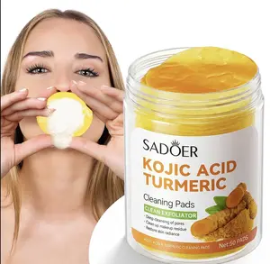 SADOER Organic Turmeric Kojic Acid Cleansing Pads, 50-Count Pack, for Cleansing, Exfoliation, Sensitive Skin Oil Balance (Makeup Remover Pads)