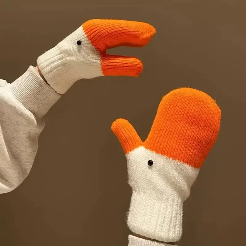 1-Pair Winter Gloves - Plush Velvet Thermal Gloves with Cute Goose Design, Thickened Cold-Proof Gloves for Women & Men, Warm Gloves for Girlfriend/Boyfriend, Everyday & Special Occasions - Machine Washable, Gloves for Cold Weather, Cozy , Christmas, gifts