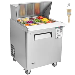 【Summervibes】VEVOR 28" Commercial Refrigerator Sandwich & Salad Prep Table, 7.4 Cu. Ft Stainless Steel Refrigerated Food Prep Station with 12 Pans, Cut Board, Frost Free Refrigerator with Lock for Restaurant