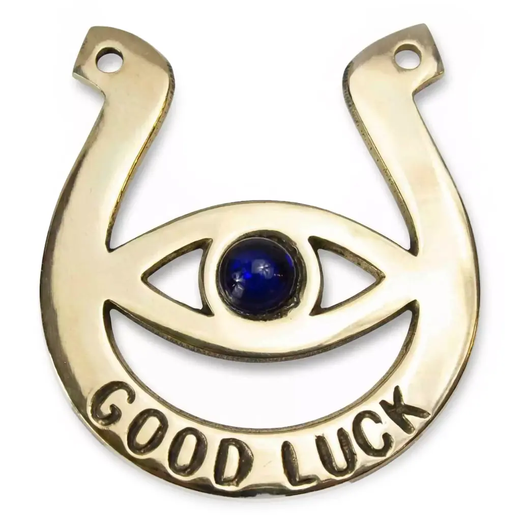 Evil Eye Horseshoe Blue Nazar Good Luck Brass Charm