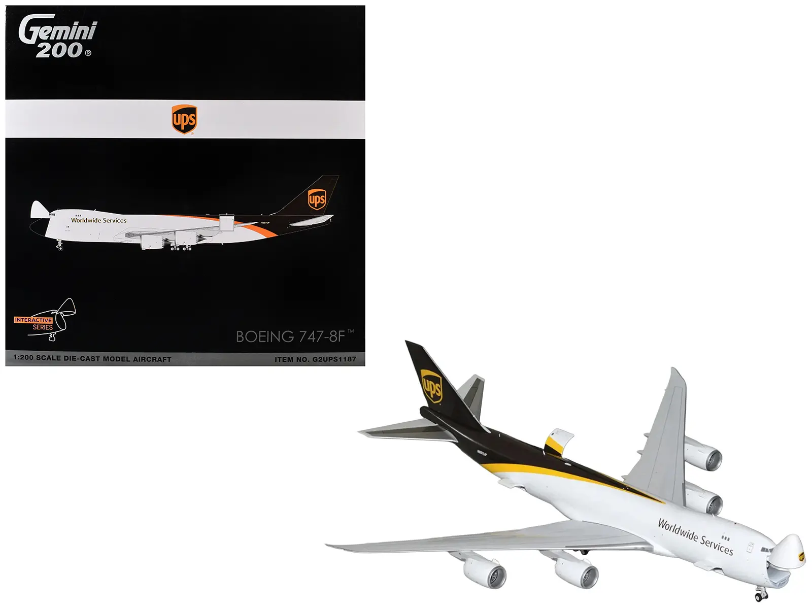Boeing 747-8F Commercial Aircraft "UPS Worldwide Services" White with Brown Tail Series 1/200 Diecast Model by GeminiJets