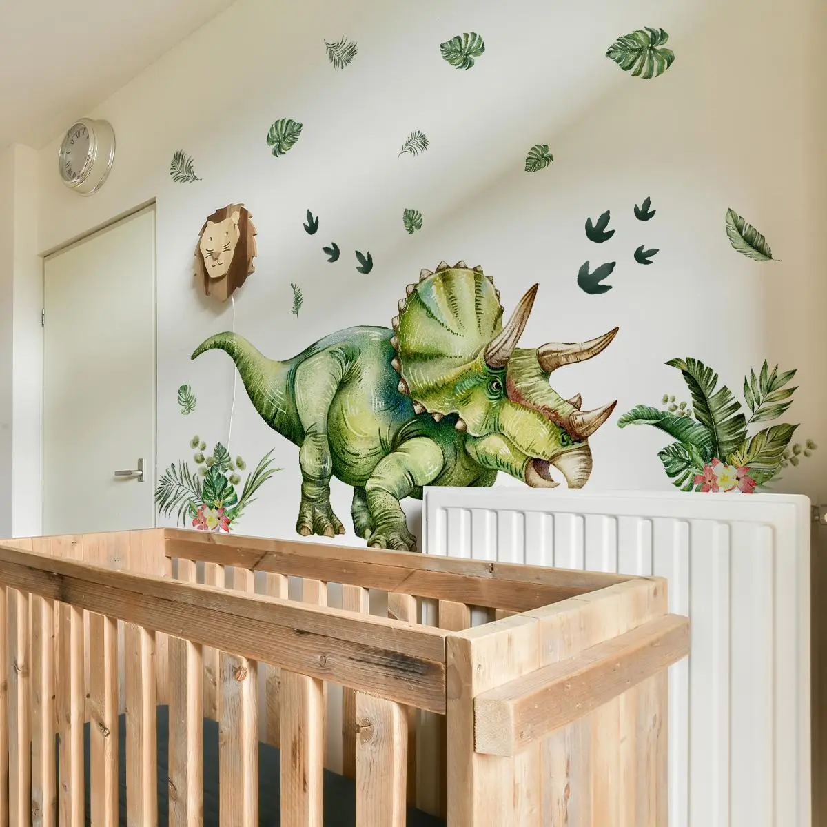 Dinosaur & Leaf Pattern Wall Sticker, 4 Counts/set Self Adhesive Wall Decal, Wall Art Decorative Sticker for Home Living Room Bedroom, Ornaments, Art Stickers