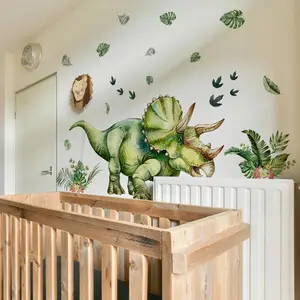 Dinosaur & Leaf Pattern Wall Sticker, 4 Counts/set Self Adhesive Wall Decal, Wall Art Decorative Sticker for Home Living Room Bedroom, Ornaments, Art Stickers