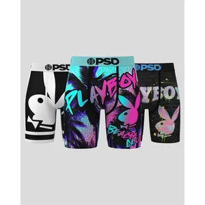 PSD Mens Playboy Essentials Boxer Brief 3 Pack - Standard Length 7 Inch Inseam, Soft and Breathable Poly Blend Fabric